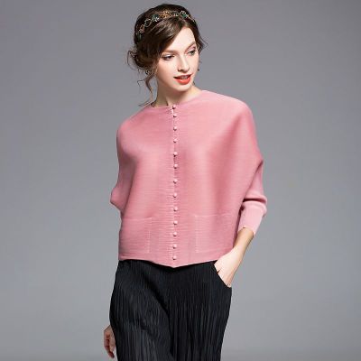 

Miyake folds spring and summer 2019 -up fashion pure-color cardigan long-sleeved jacket wide range jackets free shipping, Green