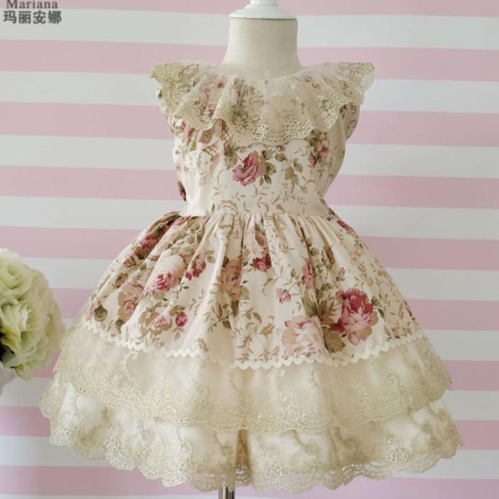 

Autumn Spanish children lace stitching Lolita dress Princess dress baby girls birthday wedding Turkey ball gown, As photo