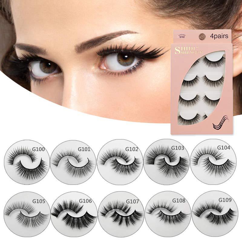 

Eyelashes New products handmade Mink False Eyelashes Natural Slender Slim Three-Dimensional Multi-layer 4 Pairs
