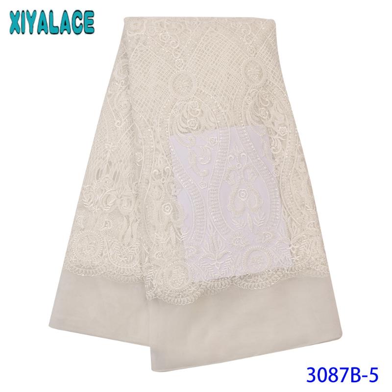 

NEW Lace Fabric African Lace Fabric 2020 High Quality Beaded French Nigerian Fabrics 3D White for Wedding KS3087B