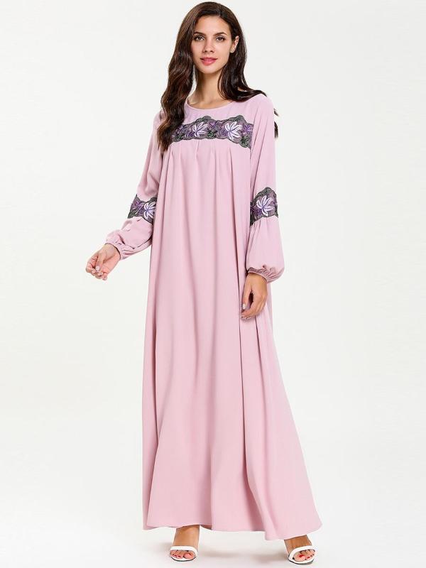 

Muslim Women Abaya Dress Caftan Embroidery Big Swing A-line Hijab Long Dresses Dubai Arab Islamic Clothes Jubah Turkey Maxi Robe