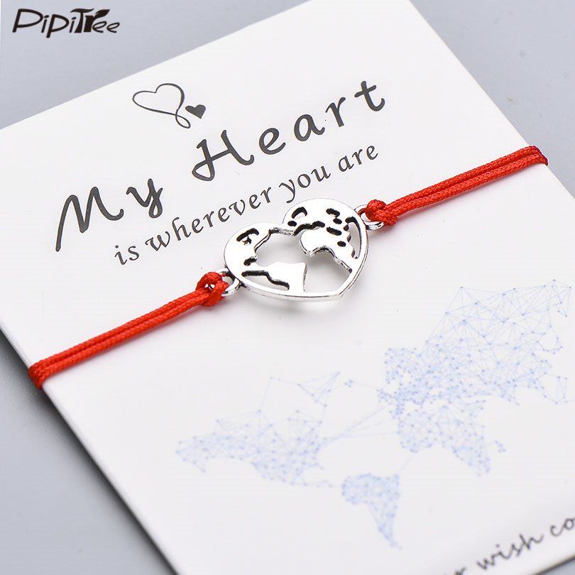 

Pipitree Lucky My Heart World Map Bracelet Handmade Adjustable Red String Charm Bracelets Jewelry Gift For Women Men Lovers