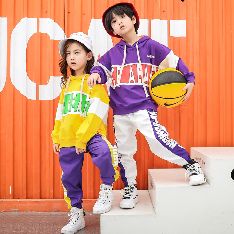 

Casual Kid Hip Hop Dance Costumes for Girls Boys Hoodies Clothing Shirt Sweatshirt Tops Pants Ballroom Dancing Costume Clothes, Purple pant