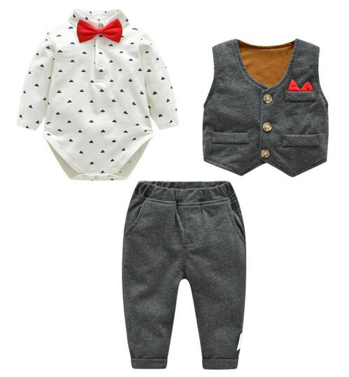 

baby boy 3 Piece Sets Clothes Gentleman Baby Spring round collar Long sleeve shirt +pant+vest Spring fall boyl clothing sets, 1 set=shirt + pant+vest
