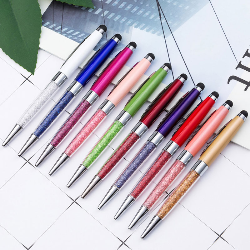 

High Quality New Crystal Metal Sign Ballpoint Pens Office School Business Supplies Wedding Gift Free Shipping, About 15 colors mixed