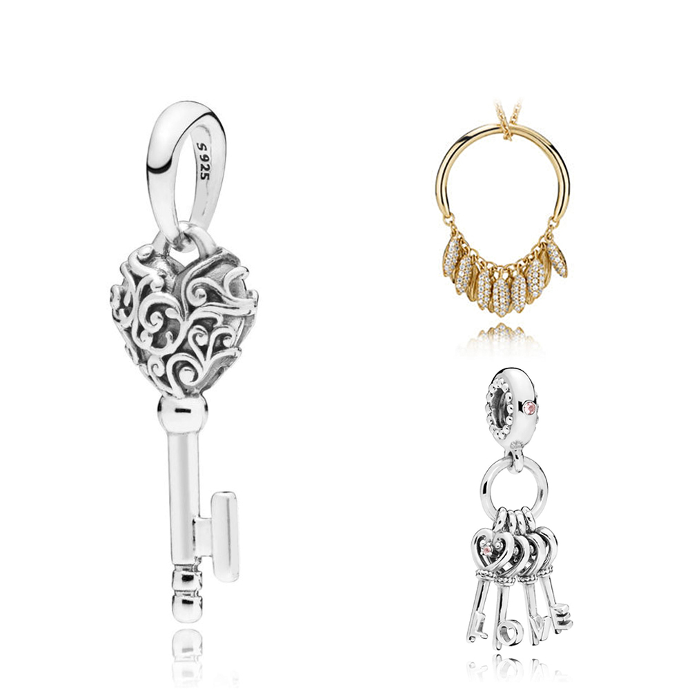 

NEW 100% 925 Sterling Silver Regal Key Necklace pandora Pendant Keys of Love Hanging Charm Shine CIRCLE OF Seed 797654NPMMX 397725 367683CZ