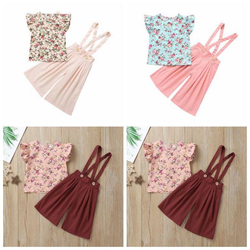 

Baby Girl Clothes Kids Floral Tops Suspenders Pants Suits Summer Casual Clothing Sets Cotton Vest T-Shirts Wide-legged Trousers Outfit C6096
