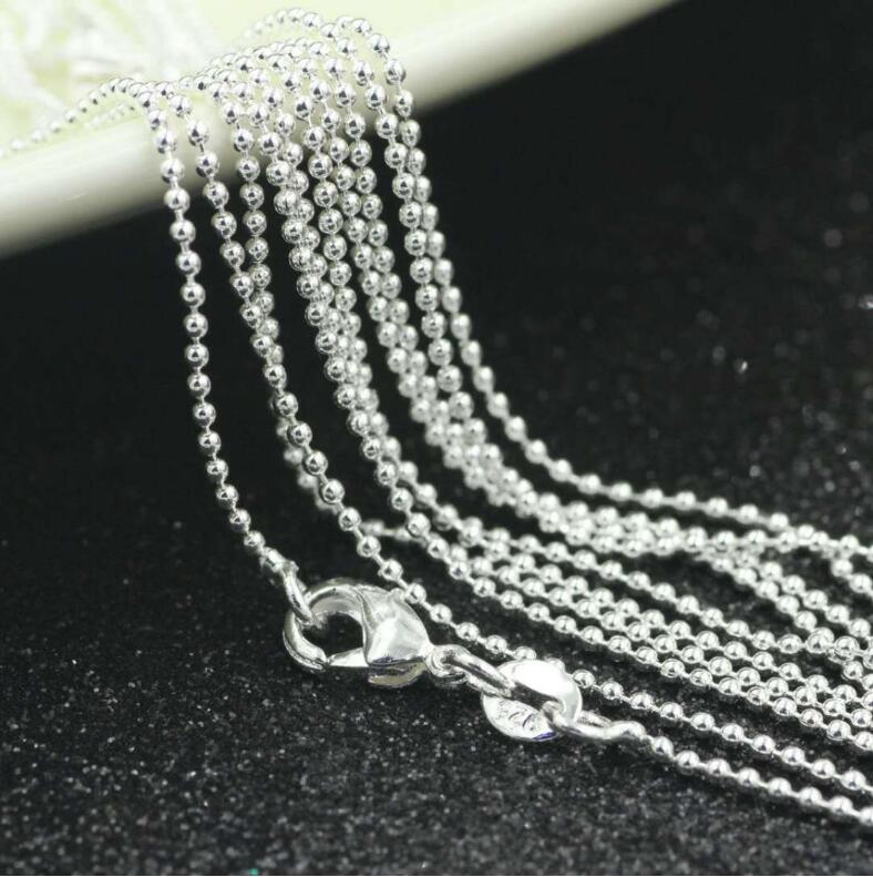 

925 Sterling Silver Plated 3MM Bead Chain women Lobster Clasps Smooth Chain Statement Jewelry Size 16 18 20 22 24 inches free ship EC06