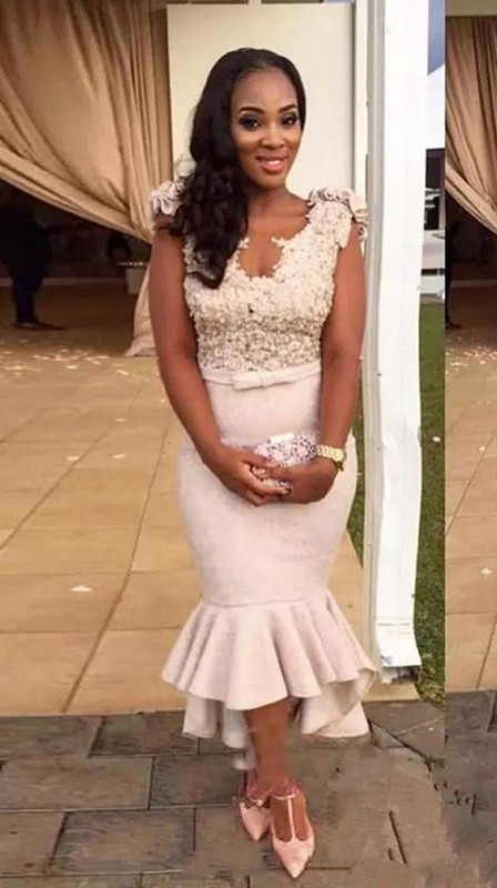 

Sexy African Satin Mermaid Cocktail Dresses Sheer Back Short Sleeves Cheap Plus Size Arabic Long Prom Gowns Custom Party Bridesmaid Dresses, Huter green