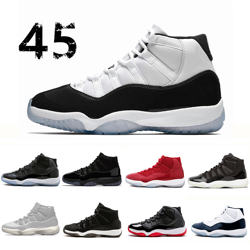 

2019 Concord 45 11s Space Jams Bred XI 11 Men Women Basketball Shoes Cap and Gown Prom night PRM Heiress Athletic sports Sneaker, White;red