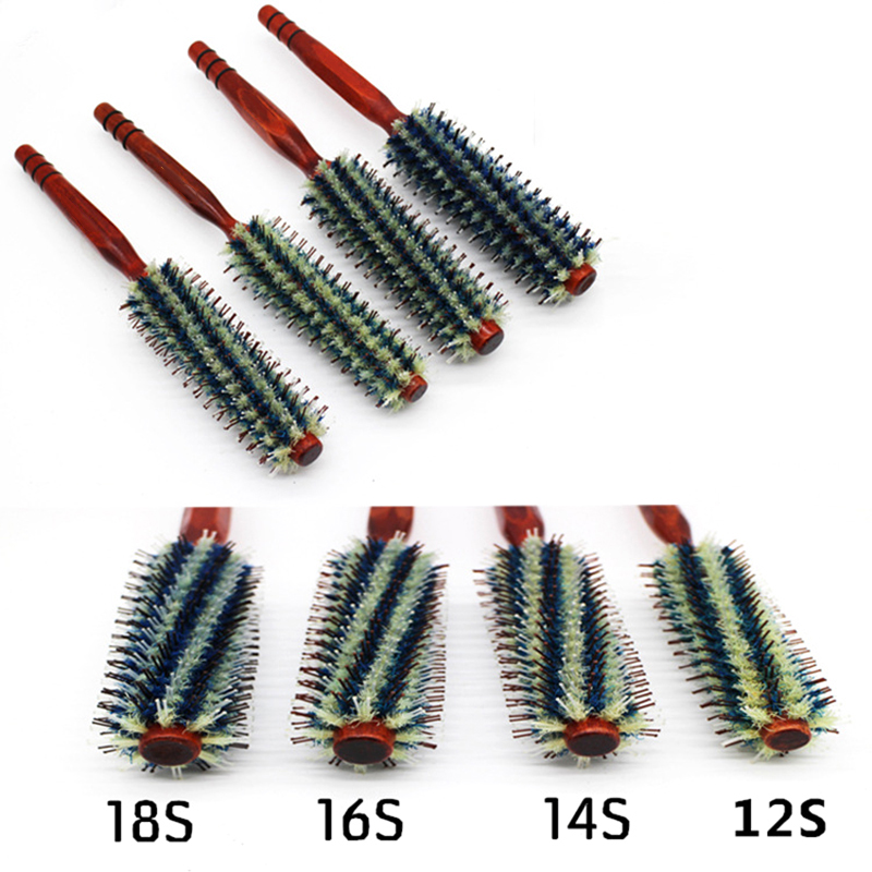 

High temperature Curling Hair Brush Professional Salon Round Brush Wooden Handle Bristle Antistatic Hair Styling Tools