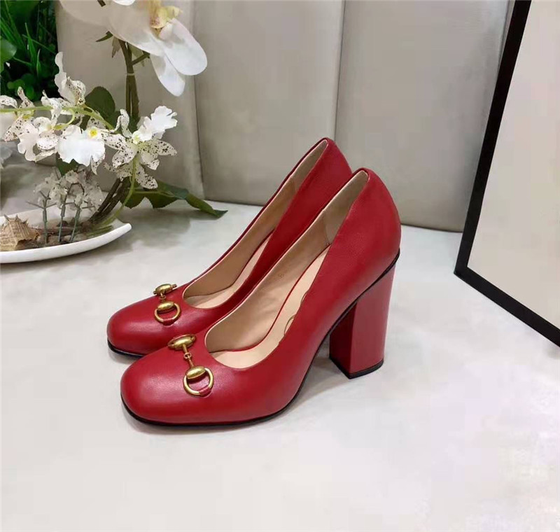 

2020 new fashion genuine leather women shoes famous high heels fashion women shoes women dress shoes chunky high heels 42, Black