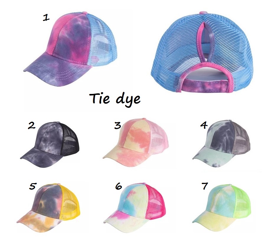 

Tie-dye Ponytail Hat Baseball Cap Messy Buns hat Trucker Pony caps unisex Visor Cap Dad Hat mesh summer outdoor Snapbacks, As pic