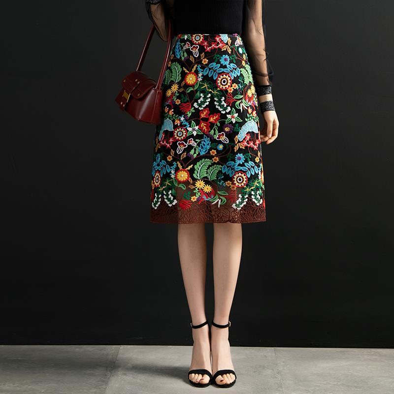 

2020 New Summer Women Vintage Lace Patchwork High Waist Embroidery Skirts Office Ladies French Style Package Hip Step Skirts Z92, Photo color