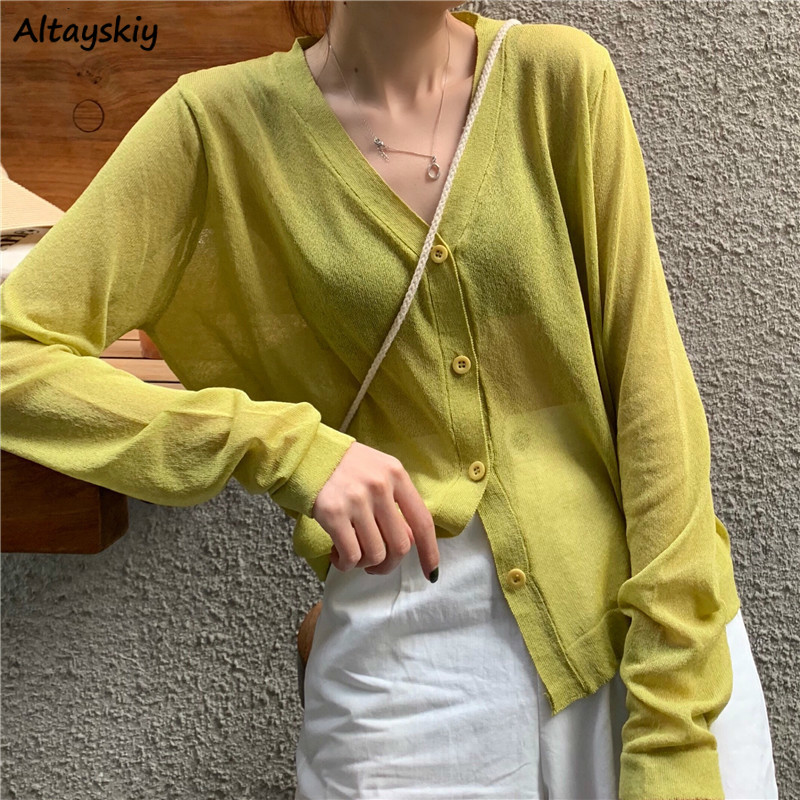 

Cardigan Women Solid Thin Summer Knitted Female Sheer Tops Korean Style Outwear Loose V-neck All-match Casual Daily Ladies Soft, Pink