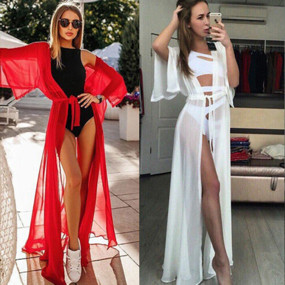 

Women Beachwear Swimwear Bikini Beach Wear Cover Up Chiffon Ladies Summer Dress, White;black