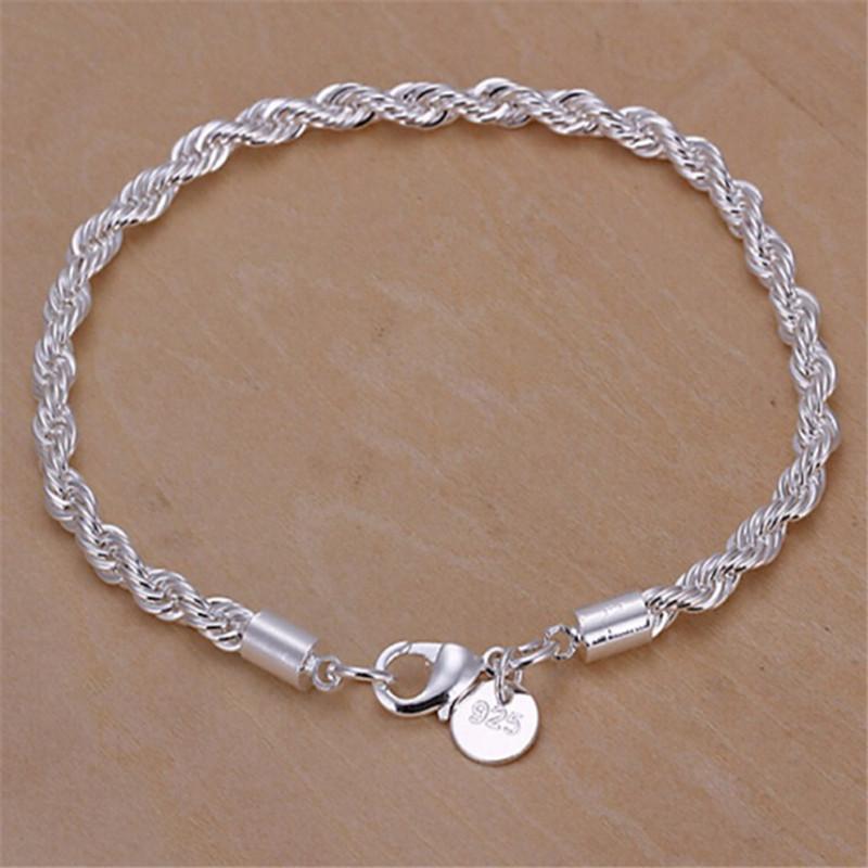

2020 new 925 silver plated bracelet fine for women girls fashion designer 4mm twist chain bracelet hot quality wholesale