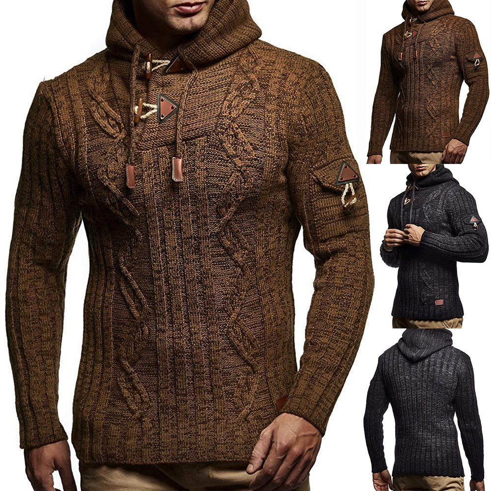 

Men's Sweaters Warm Sweater Men, European Sweater, Tethered Hooded Tailored Knitted Man, Top Man, Black