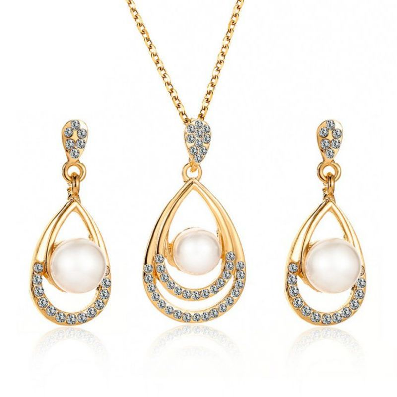 regala brillantes Conjunto de joyas de mujer collar con colgante y pendientes de perno colgantes gotas de Zirconia con alas
