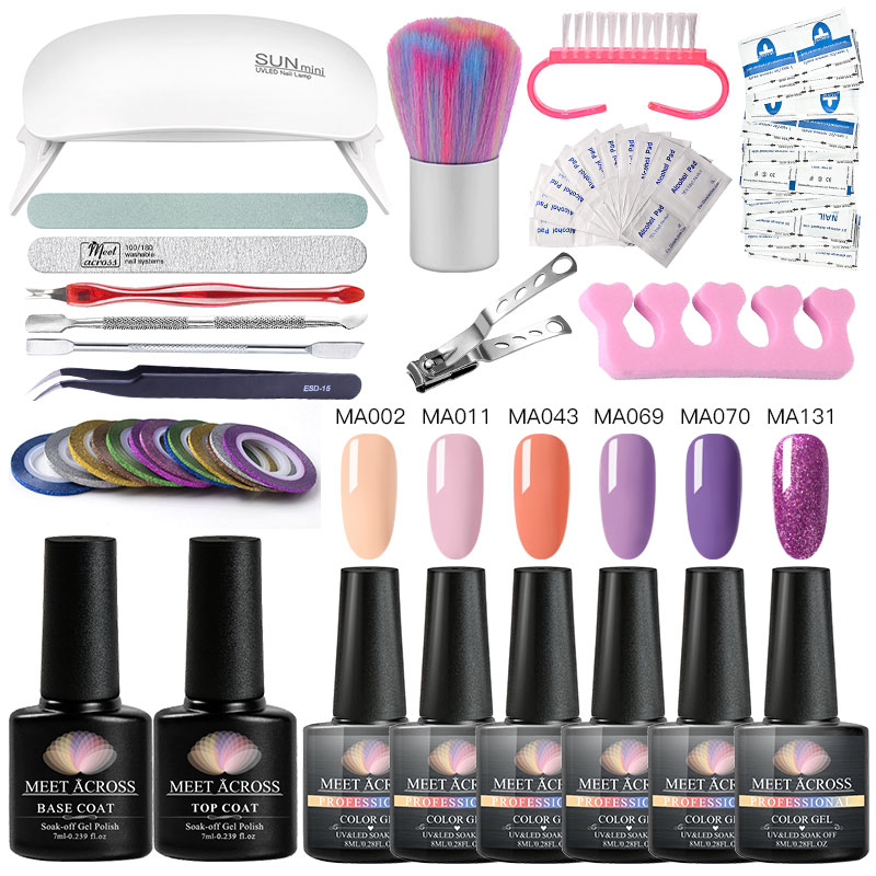 

MEET ACROSS UV LED Lamp For Manicure Set Semi Permanant Gel Nail Polish Top and Base Varnish Nail File Art Tools Set