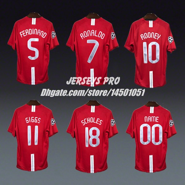 

Retro Fans Top Tee Soccer Shirt 2007 2008 UCL Final Ronaldo Wayne Rooney Ryan Giggs Paul Scholes Rio Ferdinand Tevez Park Ji Sung Nani Carrick, No name no number