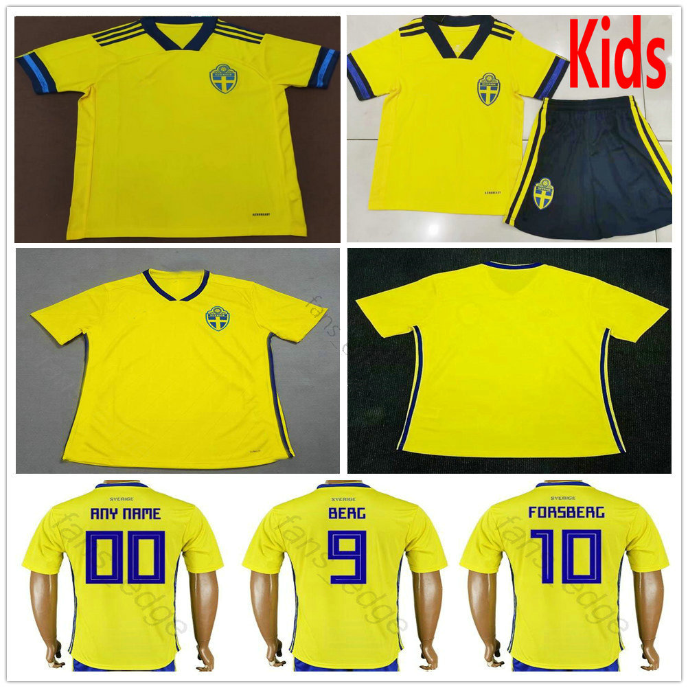 

2019 2020 Sweden Soccer Jerseys JOHANSSON JOHNSSON GUIDETTI FORSBERG BERG LARSSON Custom Swedish Home Yellow Adult Kids Youth Football Shirt, Kids size 16-28