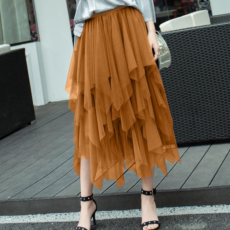 

New Fashion Tutu Skirt Women Tulle Solid Layers High Waist Womens Long Skirts Maxi Womens Mesh Lace Patchwork Jupe Femme #3, Gray