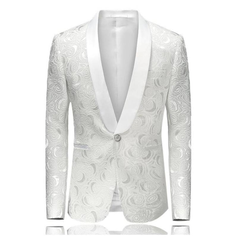 

New New Fashion Mens Jacquard Suit Jacket Banquet Slim Blazer Youth Korean Casual Blazer Men, White