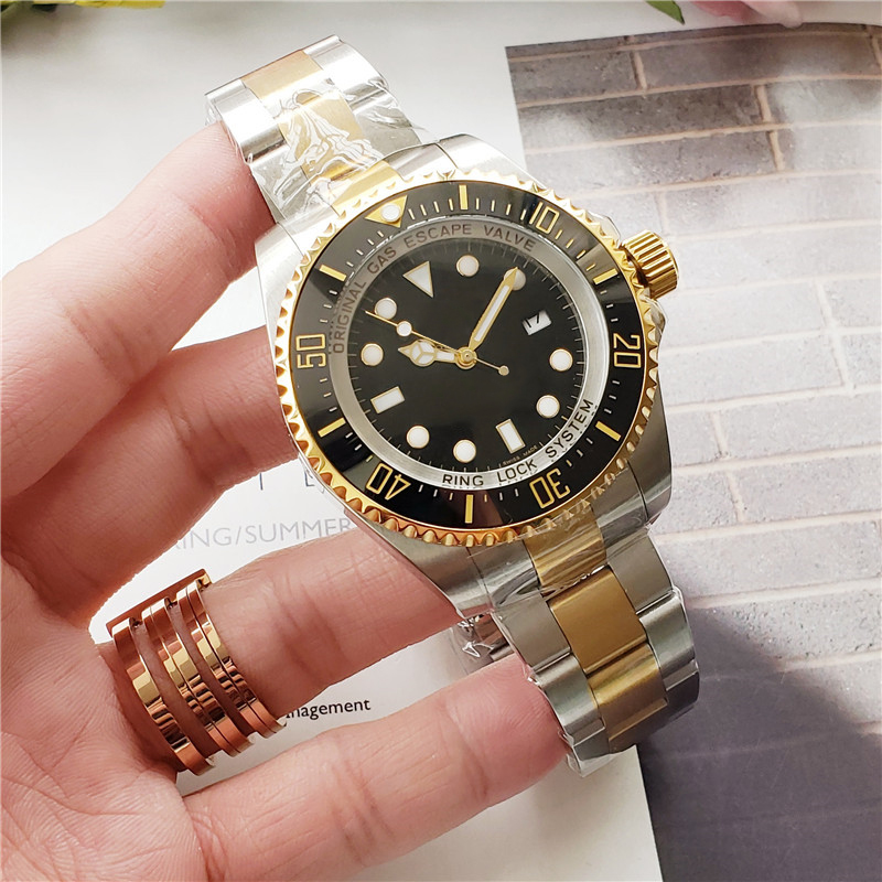 

Top Brand Mens Watches All Stainless Steel Mechanical Automatic Watches Deep 2813 Movement Sapphire Glass Ceramic Bezel Sea Diver Watches, Silver gold
