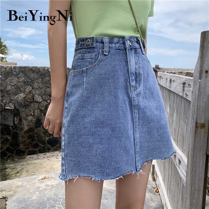 

Beiyingni Irregular Denim Skirt Women Casual Korean Vintage High Street Mini Jeans Skirts Ladies 2020 Summer A Line Skirt Faldas, Blue