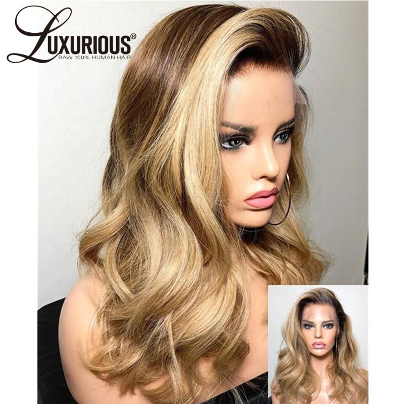 

Ombre Short BOB Human Hair Wigs Natural Wave Honey Blonde Lace Front Wig Peruvian Remy 360 Lace Frontal Wig BOB Closure, As pic