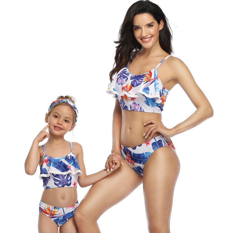 

Leaf Swimsuits Tank Ruffled Mother Daughter Matching Swimwear Mommy and Me Clothes Mom Mum Mama Baby Women Girls Bikini Dresses, Bnrl-b