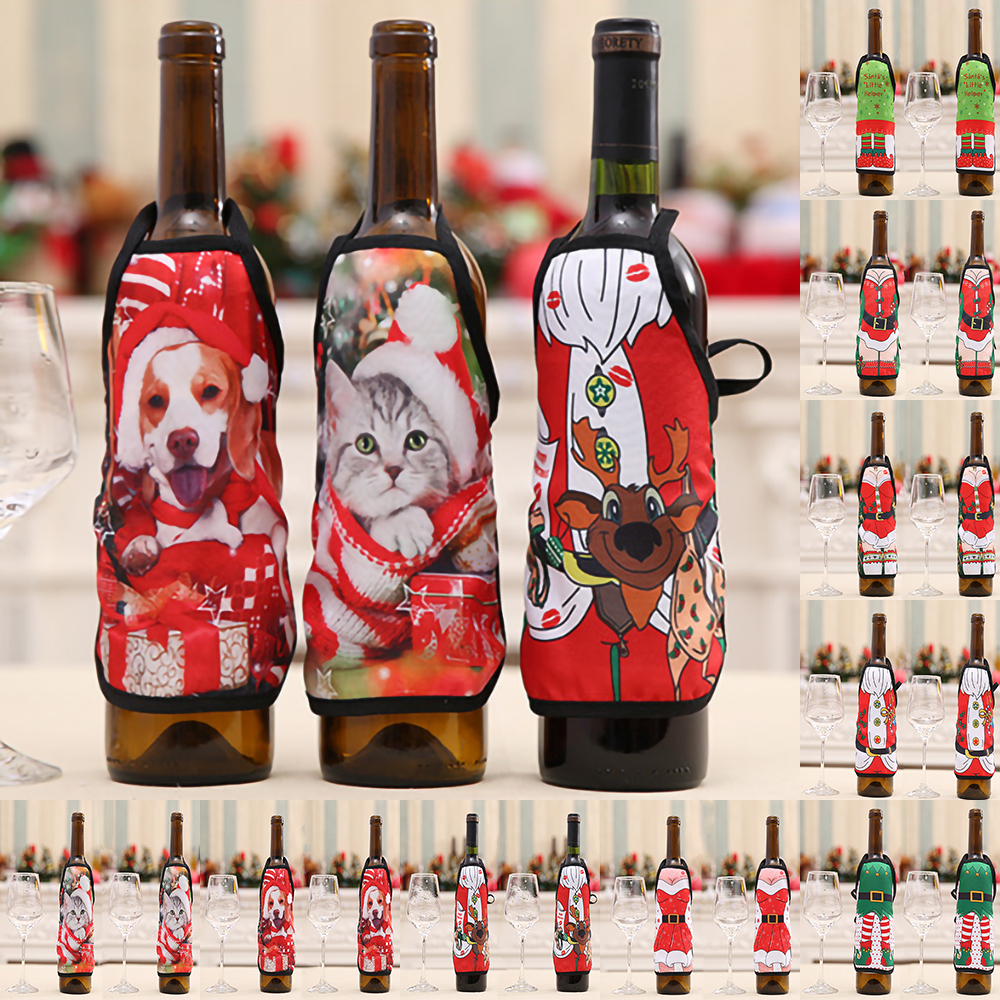 

2Pcs Christmas Wine Bottle Apron Cover Clothes Xmas Table Decor Santa Claus Sexy Girls Wine Bottle Decor Fetival Party Supply