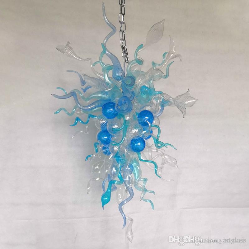 

Custom Clear Blue Art Glass Chandelier Artistic Style Energy Saving Murano Glass Chain Hanging Lights for Hotel Kitchen Decorative