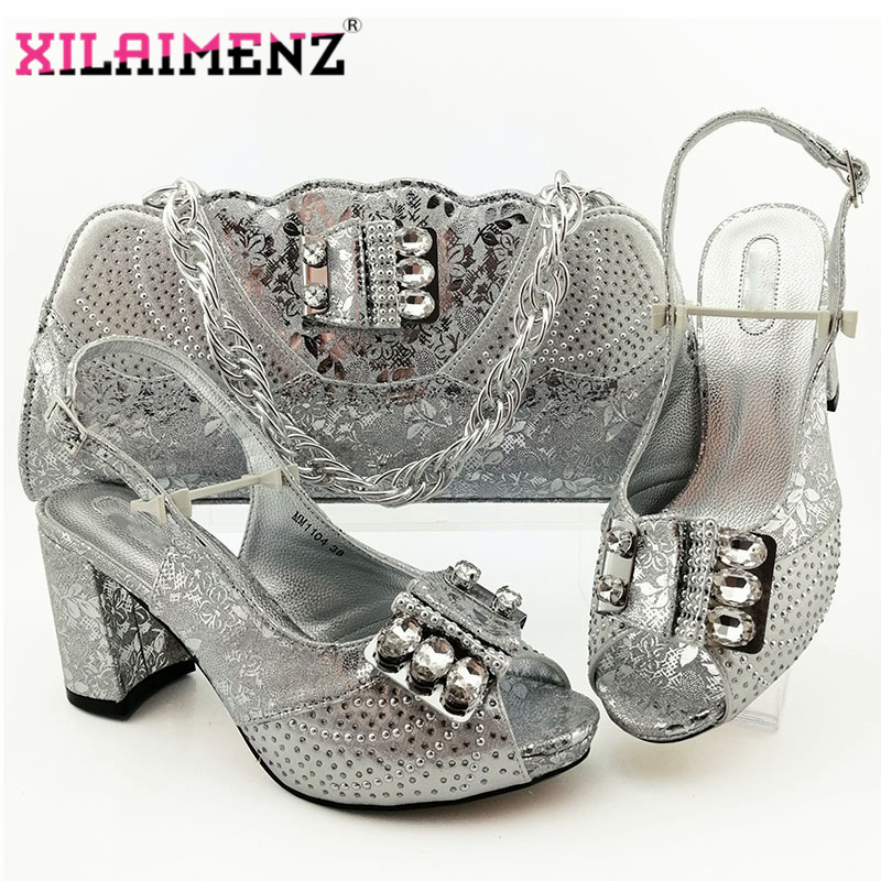 

2020 New Coming Office Lady Silver African Shoes And Bag Set To Match Nigerian Party Shoes With Matching Bags Set, Gold
