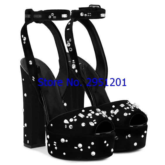 

Women Summer Platform Sandals Woman Suede High Heels Shoes Mujer Thick Bottom Strap Party Shoes Ladies Chunky Beaded Pearl, As pic 1