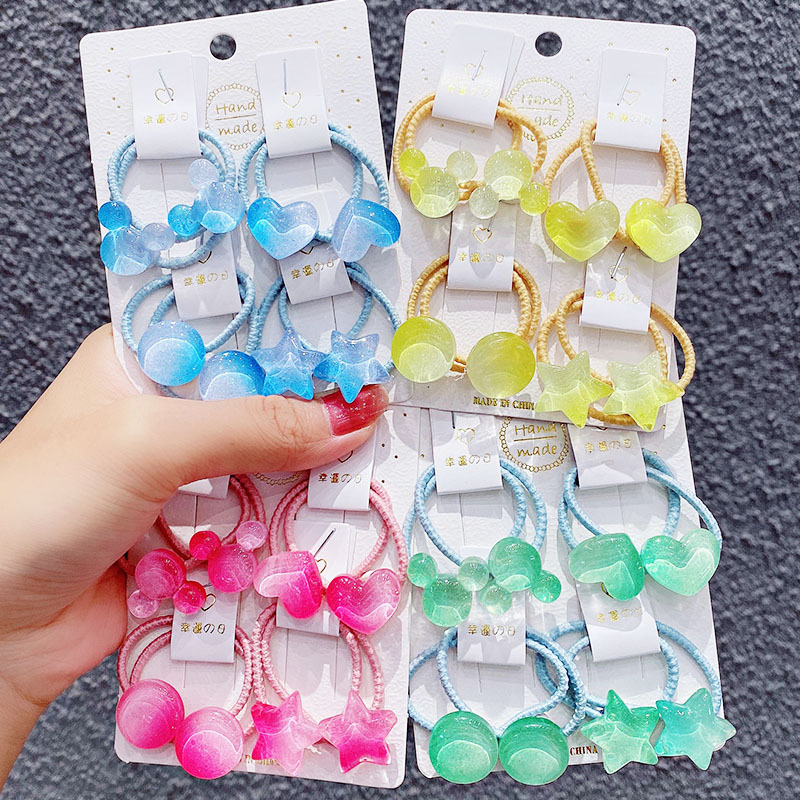 

8PCS/Set New Girls Cute Colorful Heart Star Elastic Hair Bands Children Ponytail Holder Sweet Scrunchie Fashion Hair Accessories, Blue