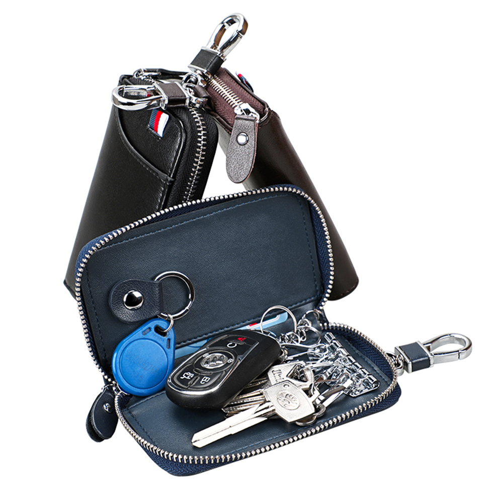 

Genuine Cow Leather Card Car Key Wallet Keyrings Men Women Original Leather Keychains Zipper Purses Money Banknote Pocket Organizer Bag, 3 colors for choice
