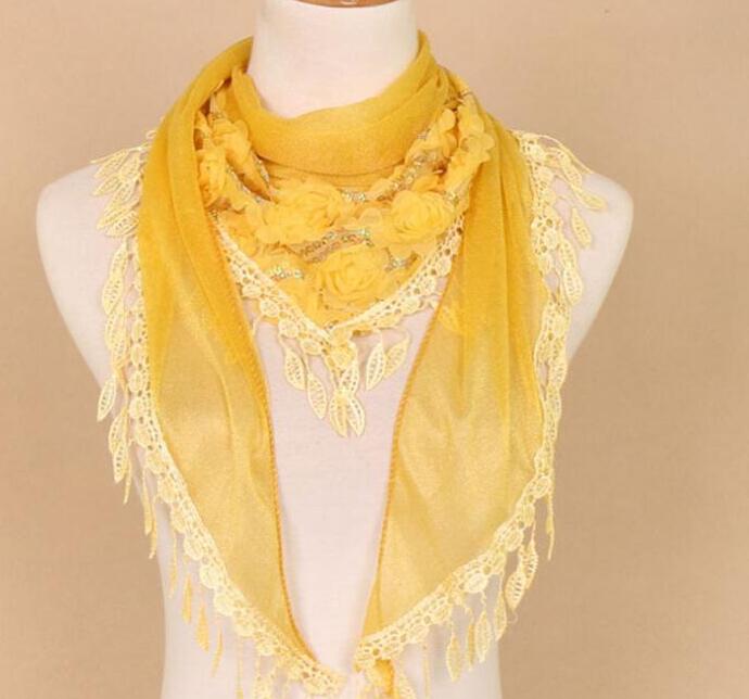 

10Colors Summer Sunscreen Women's Lace Hollow Chinlon Shawl Spring Scarf with Cozy Ladies Triangle Towel Tassels Designer Soft Wraps Scarf