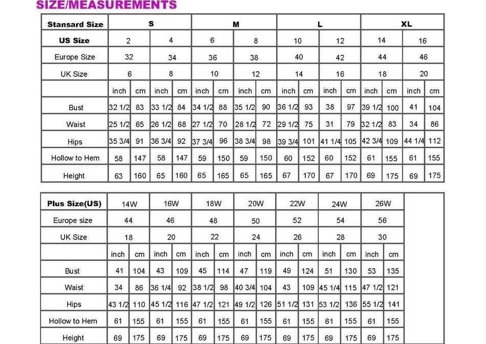 Tulle Clothing Size Chart