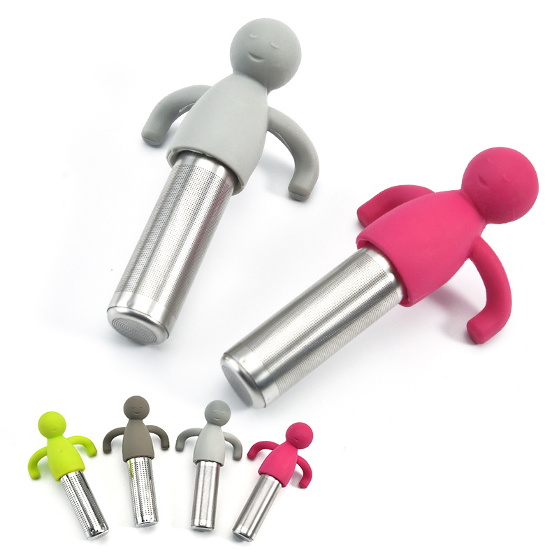 

silicone infuser loose leaf tea human-shaped SS304 stainless steel filter bag strainer creative cute little man