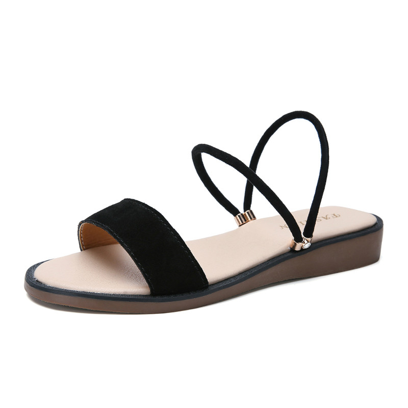 

2020 Summer women sandals black flat Sandals women flat rubber Sandalias ladies low heel gladiator, Brown