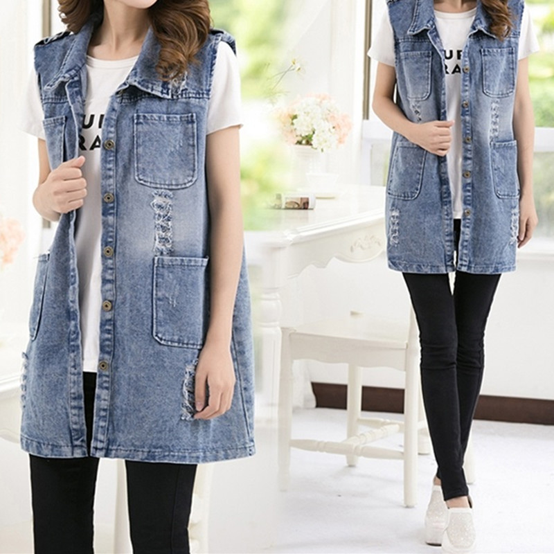 

Long Section Sleeveless Denim Vest Waistcoat Vest Female Spring And Summer New Large Size Ladies Fashion Coat