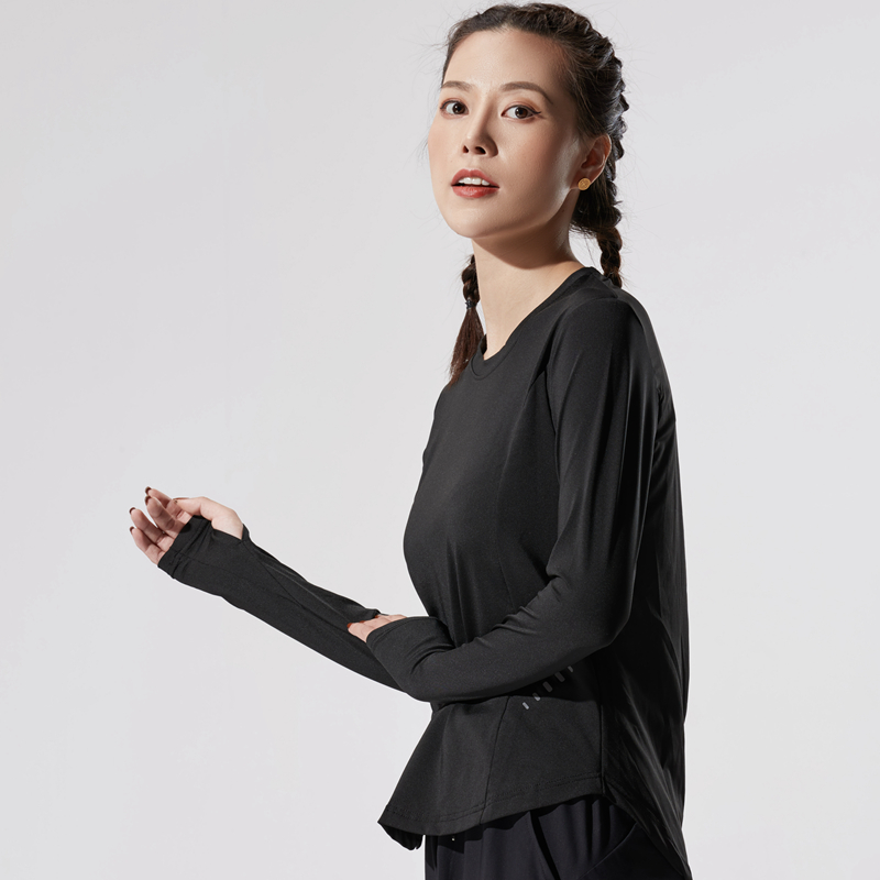 

Autumn winter Gym Yoga Suit Top Women Yoga Gym Sports T-shirt O neck Loose Long Sleeve Fitness Running Tops, W119 1 black shirts