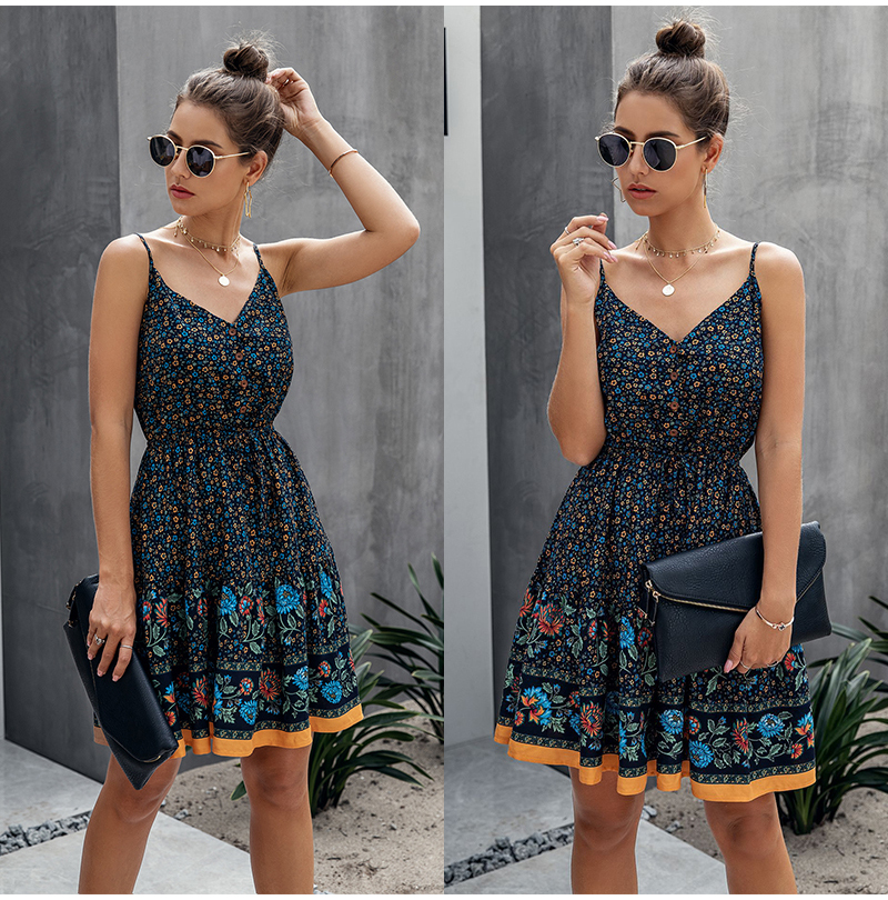 

Women Print Sexy V-neck Mini Dress 2020 Summer Boho Backless Sleevees Dress Fashion Beach Party Plus Size Dresses, Black;gray