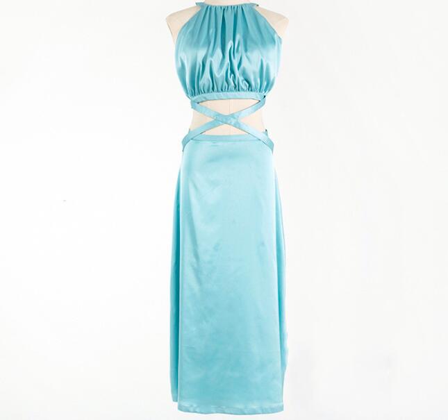 

New Designer Sexy Women Dress Sleeveless O Neck Fashion Solid Blue Slim Midi Long Casual Dresses, Same as image