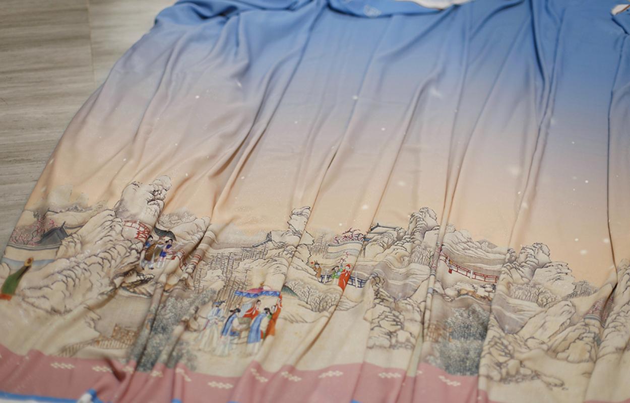 

Hongloumeng Classic Styles Fabric A Dream of Red Mansions Snow Scenes Painting Purple Fabric For Dress Costumes Curtain Decor