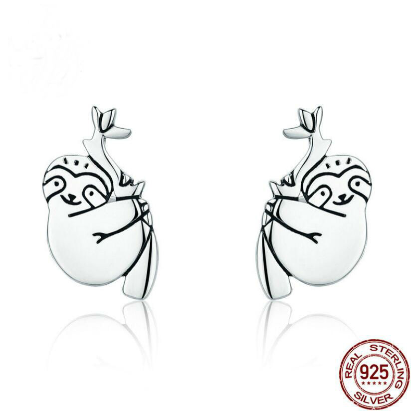 jewelry S925 sterling silver stud earrings sloth animals stud earrings for women hot fashion free of shipping
