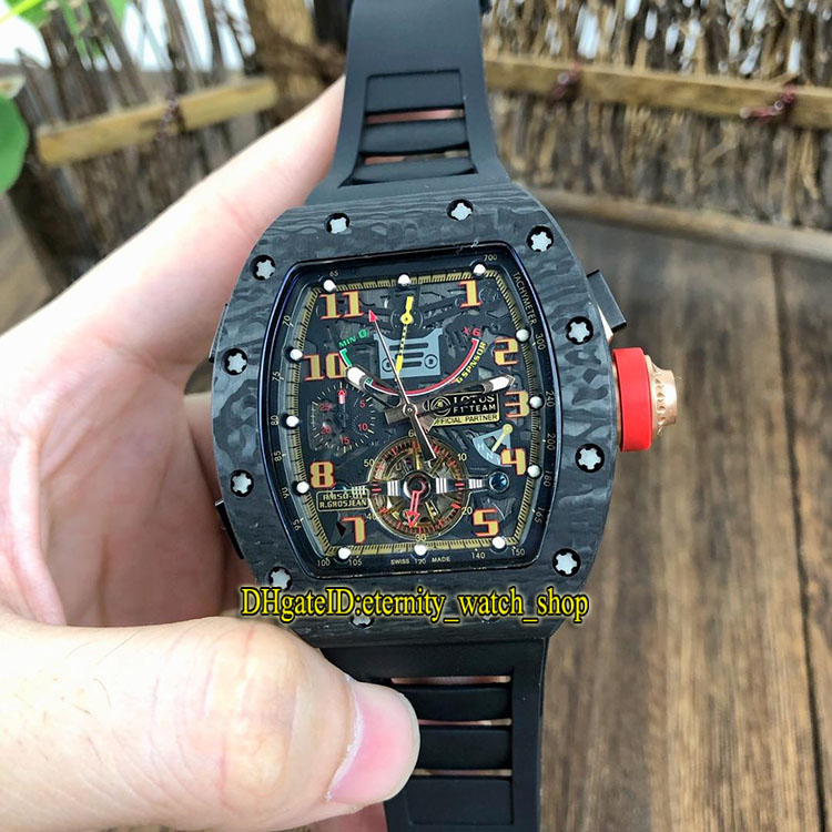 

R Top Versionm RM 50-01 LOTUS F1 TEAM NTPT Carbon fiber Case Tourbillon Dial Power Reserve RM50-01 Automatic Mens Watch Rubber Sport Watches, Box