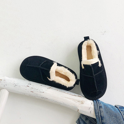 

2020 Kids Brand Solid Color Cotton Shoes Boys and Girls Designer Leopard Print Flat Shoe Children Slip-on Velvet Warm Shoes, Brown1